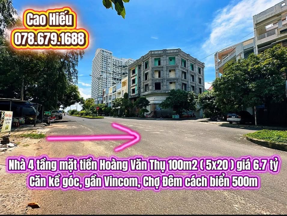 Nhà 4 tầng mặt tiền Hoàng Văn Thụ Tuy Hòa 100m² giá 6.7 tỷ - Căn kề góc gần biển!