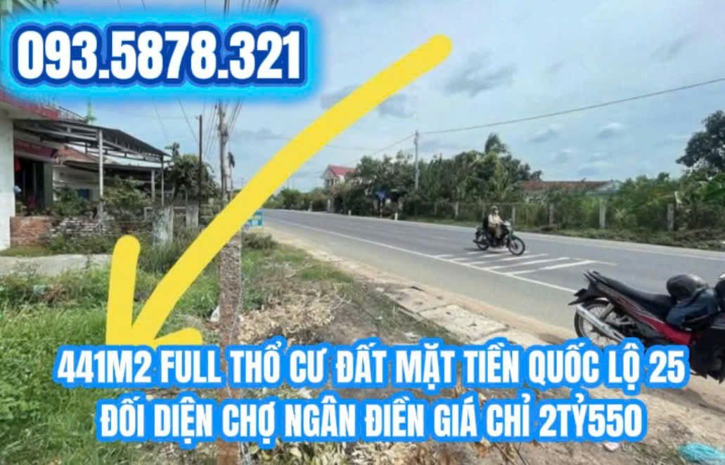 Đất thổ cư mặt tiền Quốc lộ 25, Phú Yên 441m² giá 2.55 tỷ - Sổ công chứng ngay!
