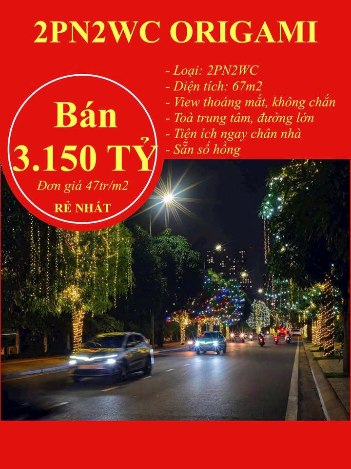 Căn hộ 2PN ORIGAMI Bình Thạnh 67m² giá 3.15 tỷ - View thoáng mát, tiện ích hoàn hảo!