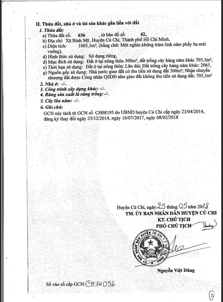 Đất thổ cư xã Bình Mỹ, Huyện Củ Chi, 1.005m² giá 7.5 tỷ - Sổ hồng chính chủ, thương lượng