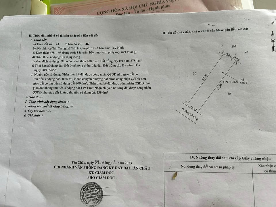 Đất thổ cư Tân Hà, Tân Châu 678m² giá 700 triệu - Cơ hội đầu tư hấp dẫn!