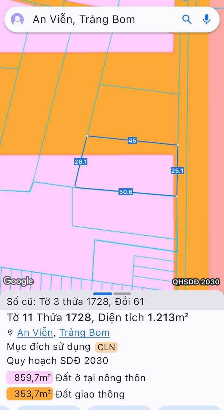 Đất nền KCN Bầu Xéo 1213m² giá 6 tỷ - Đầu tư tiềm năng ngay mặt tiền!