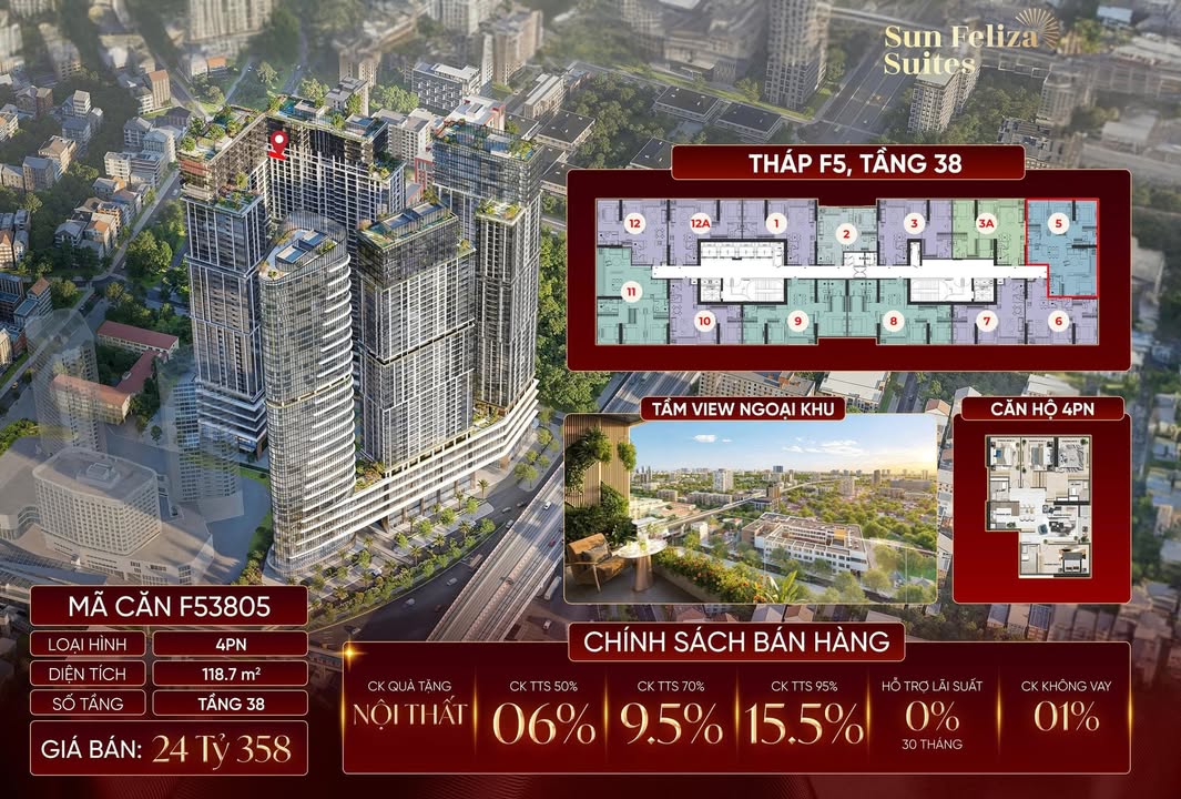Căn hộ Sun Feliza Suites Cầu Giấy 118m² giá 24.358 tỷ - Đầu tư an toàn, giá trị bền vững!