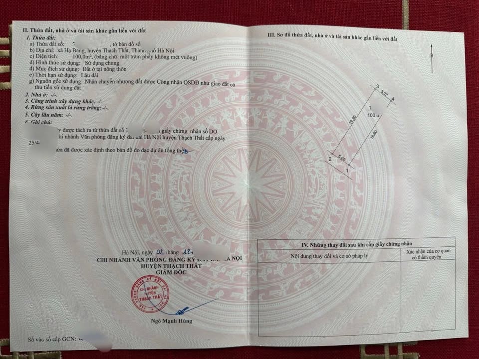 Đất thổ cư 100m² tại Hạ Bằng, Thạch Thất - Chỉ 3 tỷ, cơ hội đầu tư tốt!