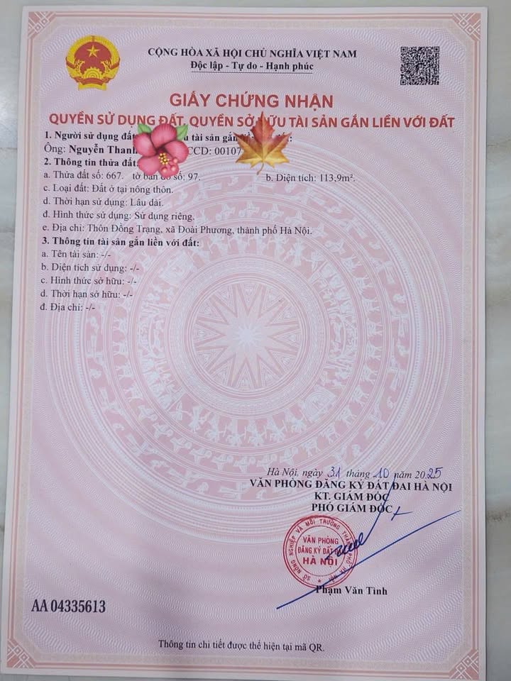 Đất thổ cư 113m² tại thôn Đồng Trạng, Huyện Thạch Thất - Tiềm năng đầu tư lớn!