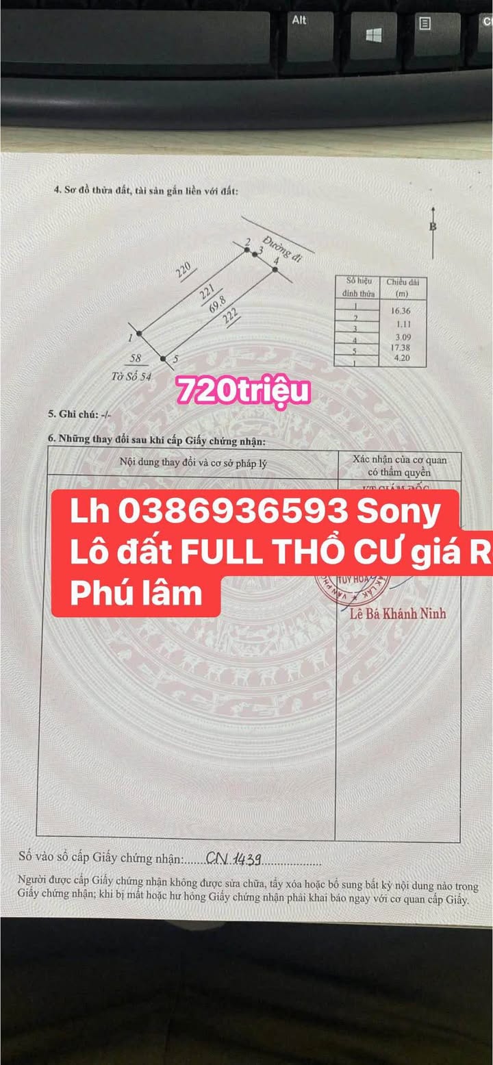 Đất thổ cư Phú Lâm, Tuy Hòa 75.6m² chỉ 720 triệu - Cơ hội đầu tư tuyệt vời!