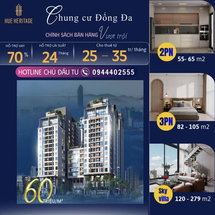 Căn hộ Hue Heritage Đống Đa 138m² giá 8.712 tỷ - Sở hữu lâu dài, thanh toán chỉ 15%!