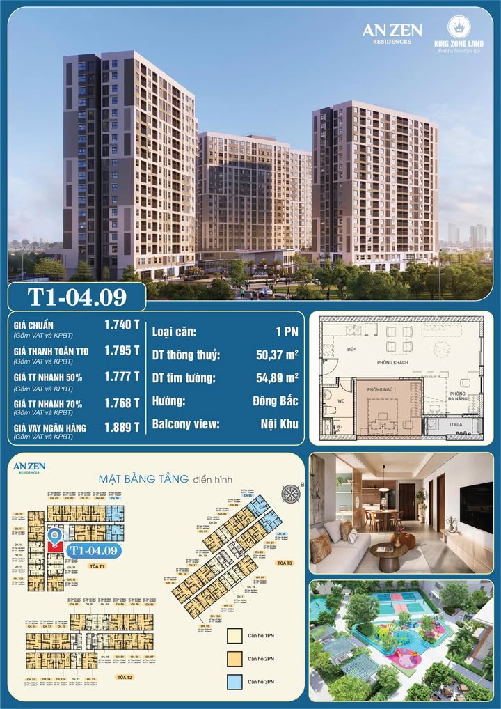 Căn hộ An Zen Residences Hải Phòng 1-3PN giá 50-120 triệu - Không gian sống an yên giữa lòng thành phố!