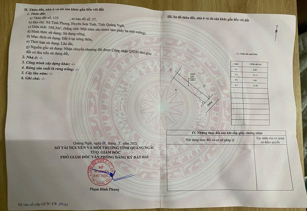 Lô đất Tịnh Phong 168m² giá 7xx triệu - Gần Quốc lộ 1A