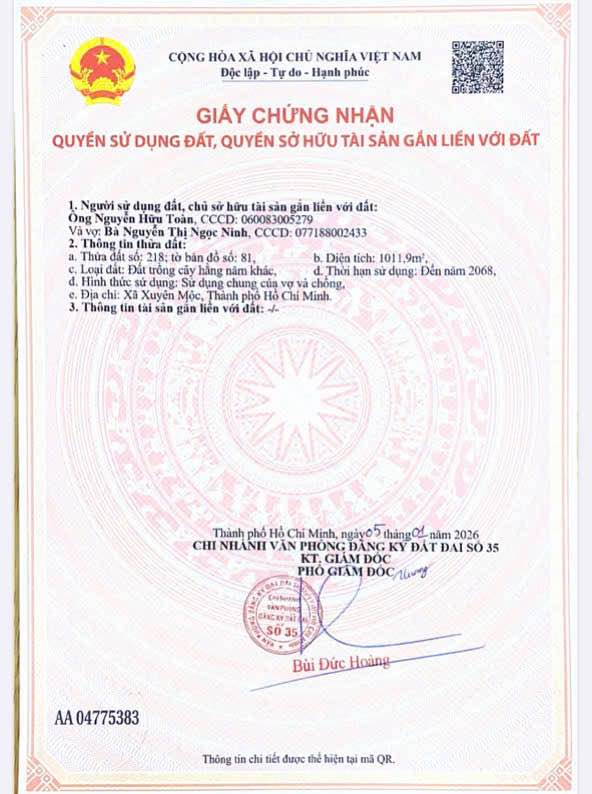 Đất nền 1 sào đường nhựa Bưng Riềng, Xuyên Mộc giá 600 triệu - Sổ riêng công chứng ngay!