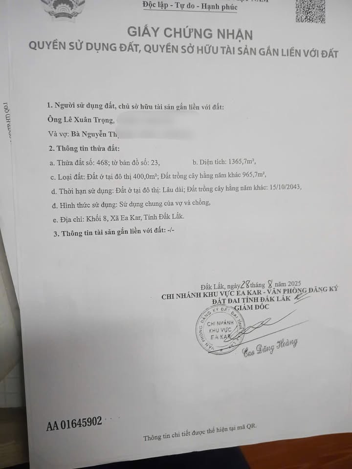 Đất nền 400m² tại khối 8, Xã Ea Đar, giá 2 tỷ - Khu vực phát triển ổn định!