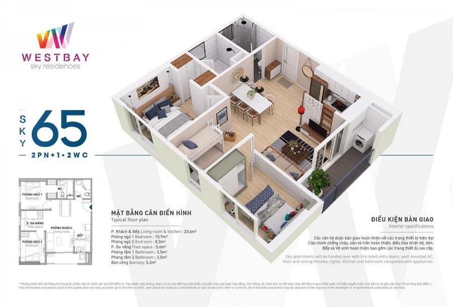 Căn hộ Wessbay Long Biên 65m² giá chỉ 3.8 tỷ - Căn góc thiết kế 3 phòng ngủ!