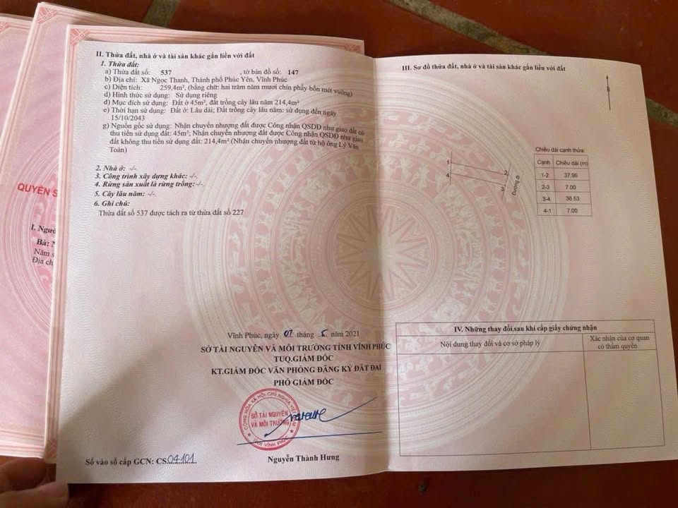 Đất nền 259m² Khu Du Lịch Nghỉ Dưỡng ĐẠI LẢI Vĩnh Phúc - Giá 4.386 tỷ, cơ hội đầu tư hấp dẫn!