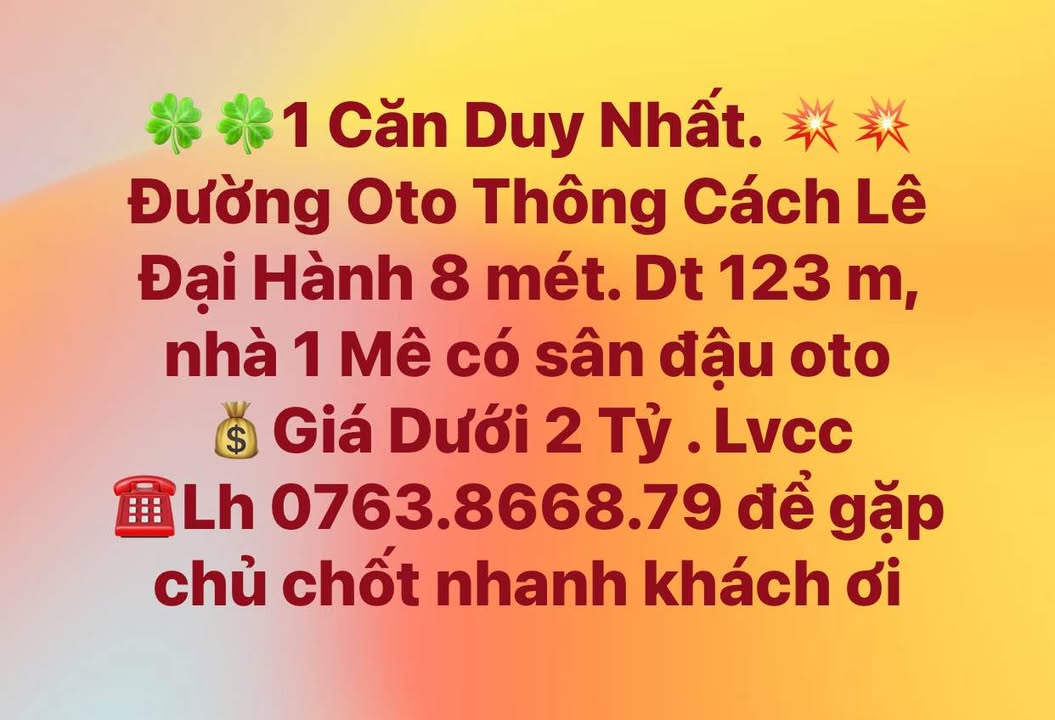 Nhà riêng Lê Đại Hành, Quảng Ngãi 123m² giá dưới 2 tỷ - Sân đậu ô tô tiện lợi!