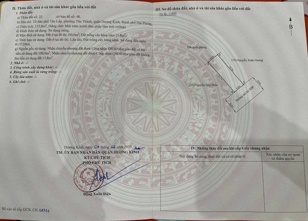 Đất nền Tân Thành, Dương Kinh 115m² giá 1.989 tỷ - Tiềm năng tăng giá cao!