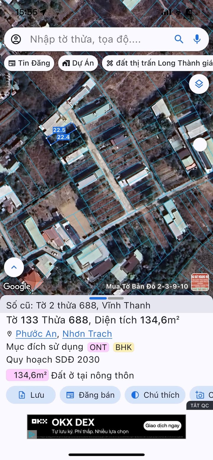 Đất nền thổ cư xã Vĩnh Thanh, Nhơn Trạch 135m² giá 2 tỷ - Cơ hội đầu tư hấp dẫn!