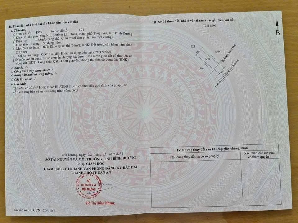 Đất nền Lái Thiêu 42, Thuận An 99m² giá 4 tỷ - Mặt tiền đường nhựa đẹp!