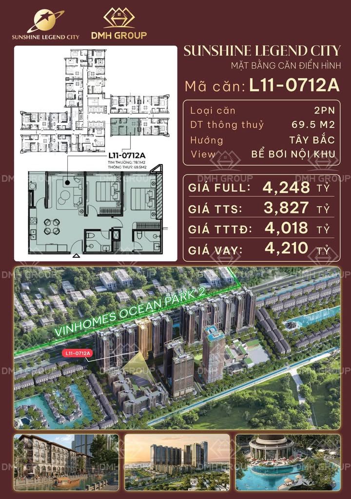 Căn hộ Sunshine Legend City Hưng Yên 69.5m² giá 3.827 tỷ - Cơ hội đầu tư hấp dẫn!