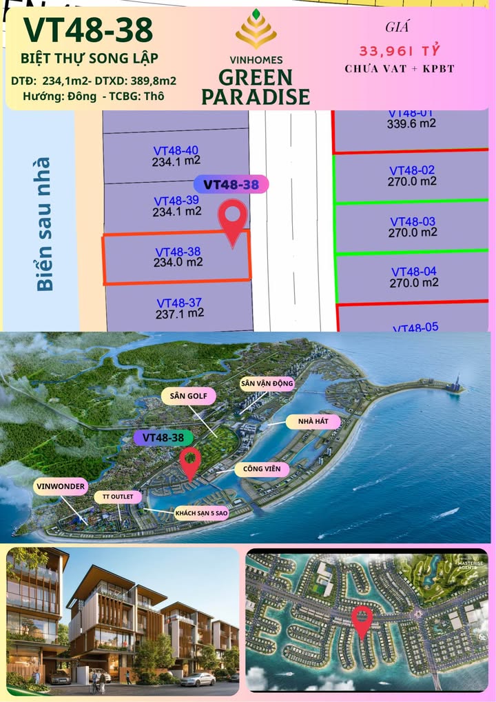 Biệt thự Vinhomes Green Paradise 234m² - Biển riêng sau nhà, giá thỏa thuận!