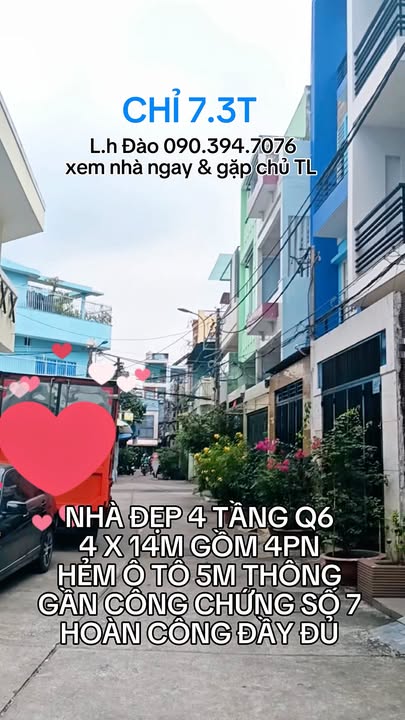 Nhà đẹp 4 tầng hẻm ô tô 5m Quận 6 56m² giá 7.3 tỷ - Chính chủ bán gấp!
