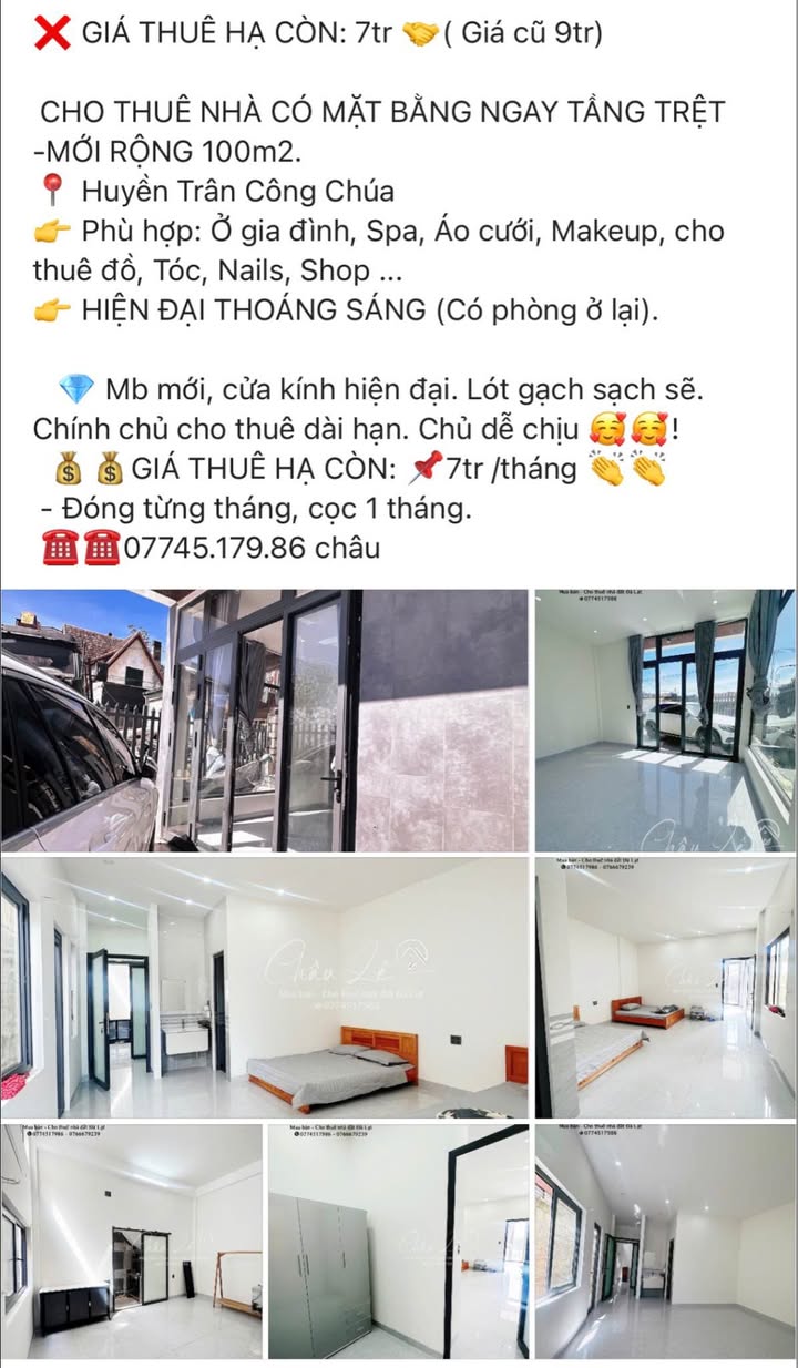 Cho thuê nhà mặt tiền Huyền Trân Công Chúa 100m² giá 7 triệu - Không gian hiện đại, phù hợp kinh doanh!