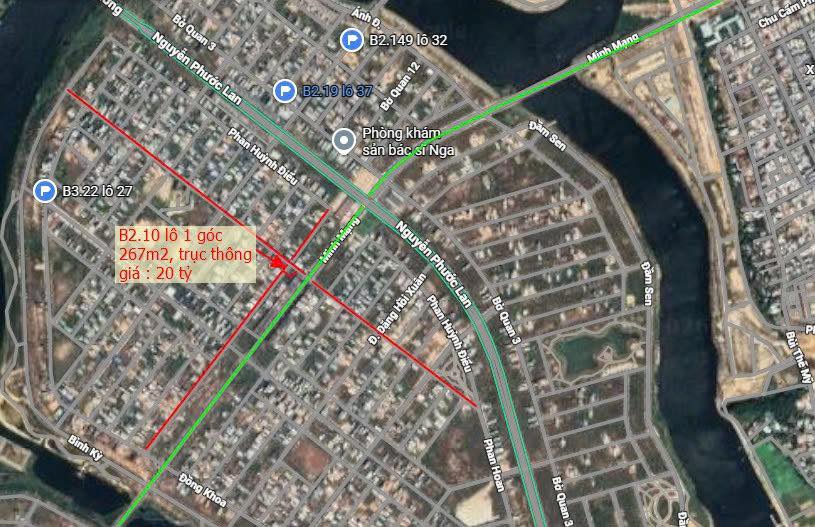 Đất góc B2.10 - Khu đô thị Nam Hòa Xuân 267m² giá 20 tỷ - Đầu tư sinh lời ngay!