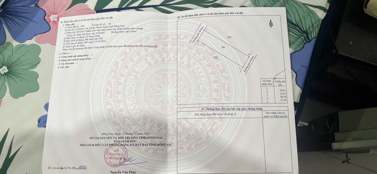 Đất nền 2 mặt tiền xã Phú Thạnh, Nhơn Trạch, 818m² giá 4.5 tỷ - Cơ hội đầu tư hấp dẫn!