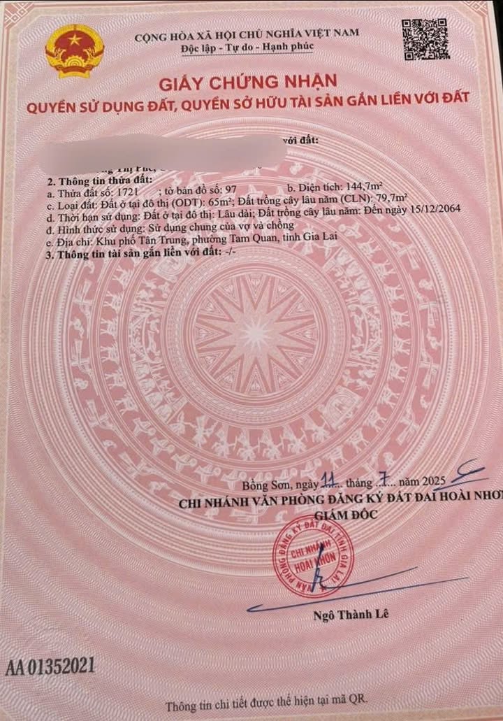 Đất thổ cư 65m² tại Tân Trung, Hoài Nhơn - Giao thông thuận tiện, giá tốt!