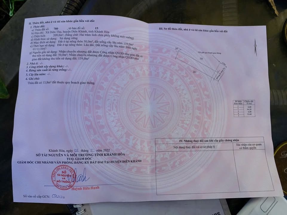 Lô đất Diên Thọ 209m² giá 899 triệu - Gần cụm CN và cao tốc