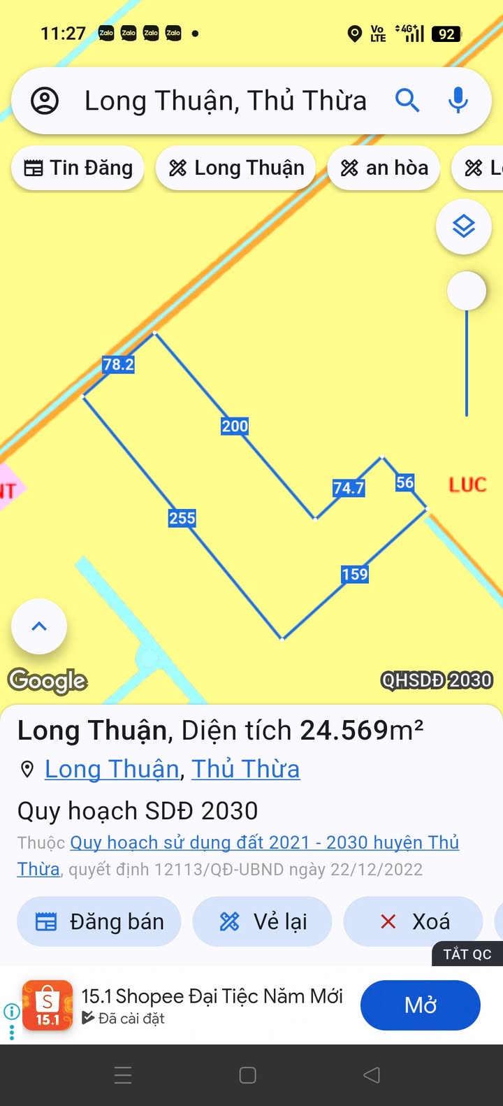 Đất nông nghiệp xã Long Thuận, Thủ Thừa, Long An 24.000m² - Giá chỉ 230 triệu!
