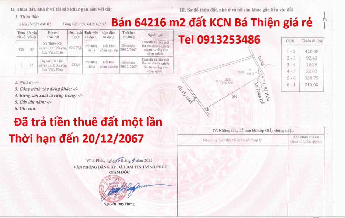 Đất dự án KCN Bá Thiện Phú Thọ 64.216m² - Đầu tư an toàn ngay hôm nay!