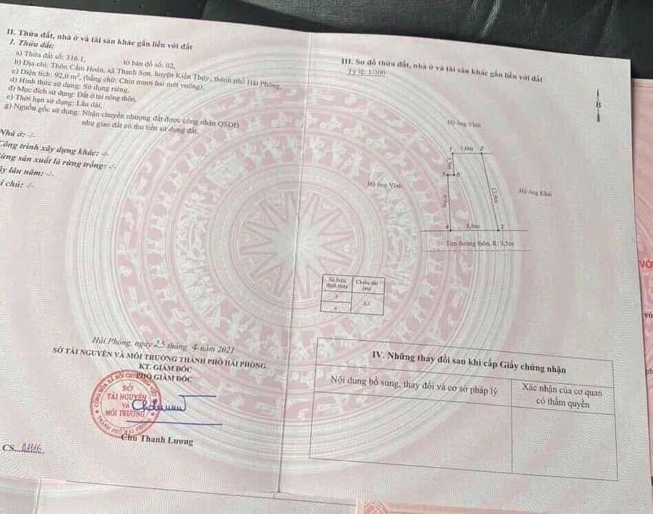 Đất nền Phường Cẩm Hoàn, Huyện Kiến Thụy 92m² giá 1.8 tỷ - Cơ hội đầu tư tuyệt vời!