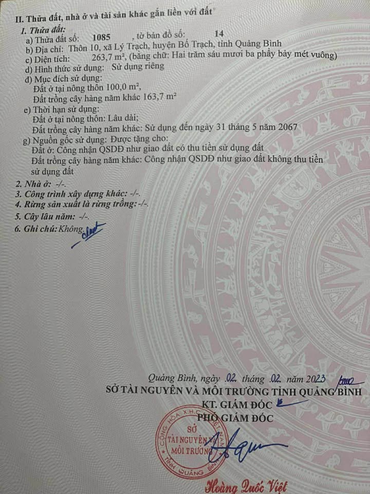 Đất nền mặt tiền Lý Thánh Tông, Đồng Hới 264m² - Giá tốt chỉ 2 tỷ!