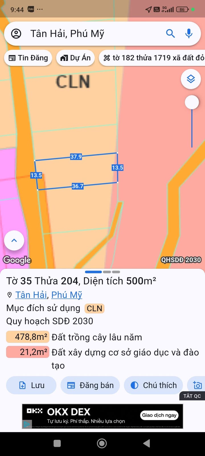 Đất cây lâu năm 500m² tại Tân Hải, Phú Mỹ chỉ 1.68 tỷ - Gần trung tâm sát hạch lái xe