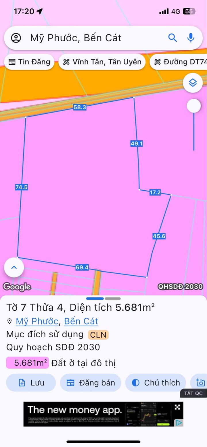 Đất thổ cư mặt tiền đường đất tại Mỹ Phước, Bến Cát 5681m² - Giá tốt 12 tỷ!