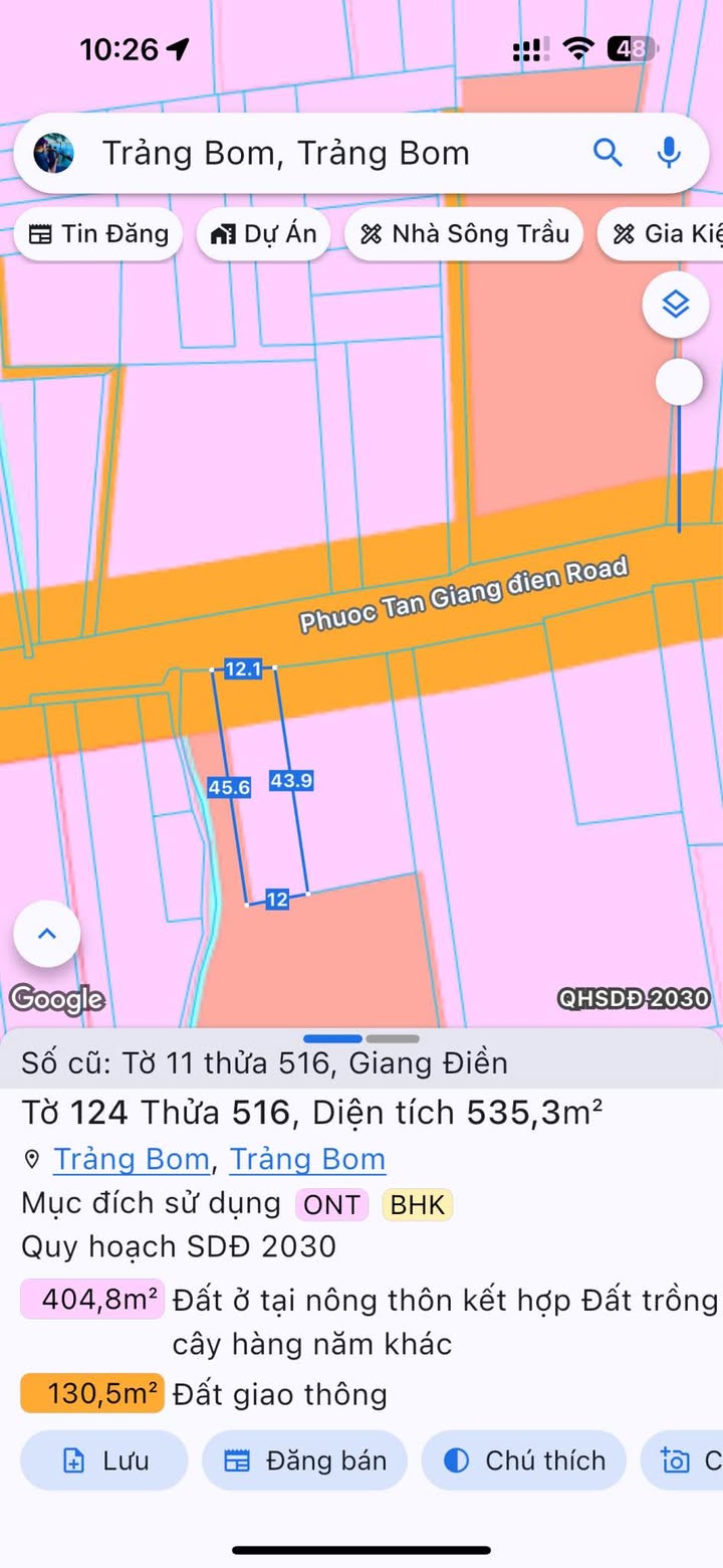 Đất mặt tiền kinh doanh Phước Tân - Giang Điền, 535m², giá chỉ 4.2 tỷ - Cơ hội đầu tư hấp dẫn!