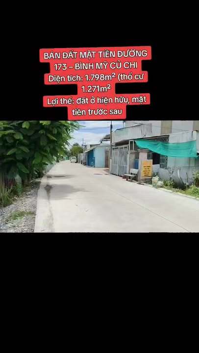 Đất mặt tiền đường 173, Bình Mỹ, Củ Chi 1.798m² - Pháp lý sổ hồng riêng, giá tốt!