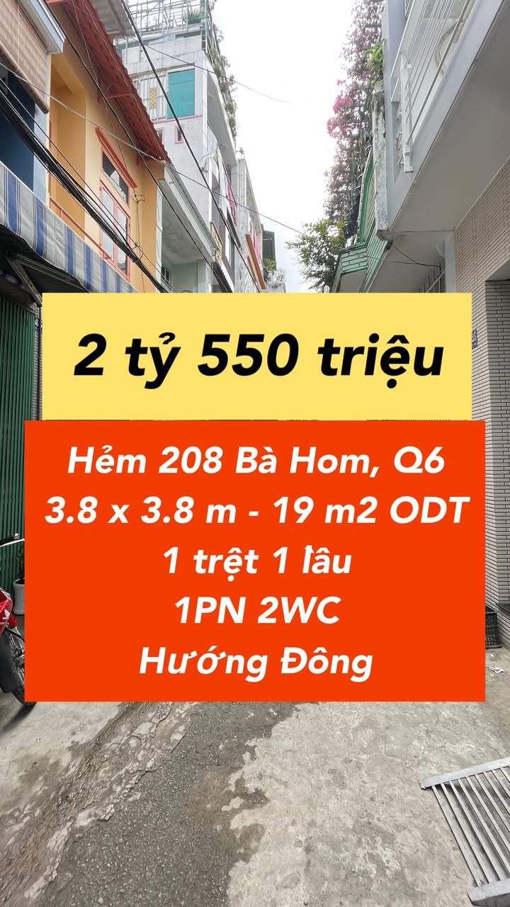 Nhà phố Hẻm 208 Bà Hom, Quận 6, 19m² giá 2.55 tỷ - Chính chủ bán gấp trước Tết!
