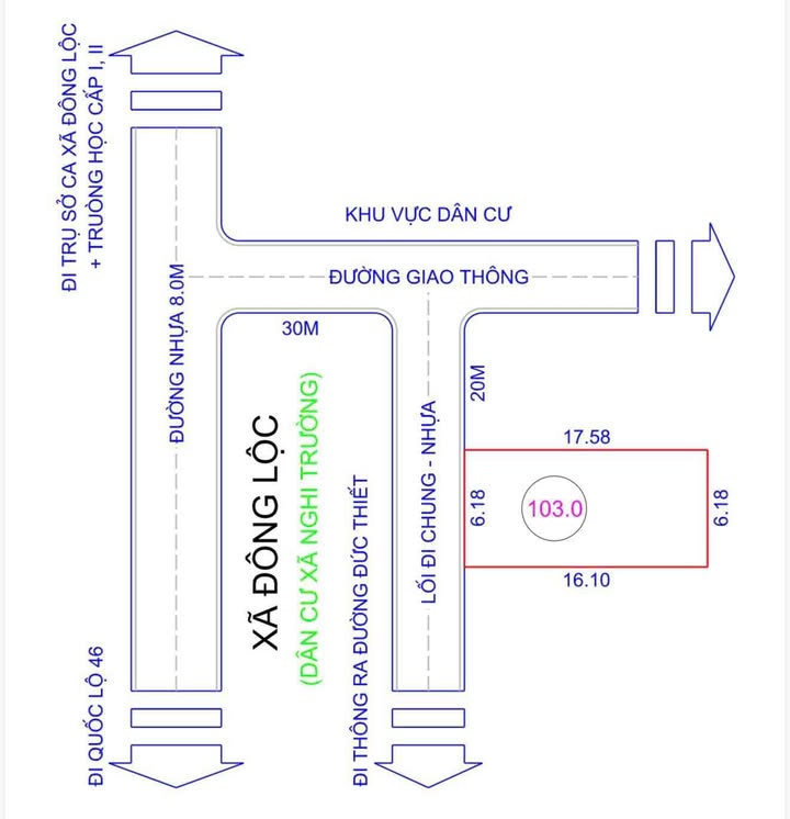 Đất nền Nghi Lộc 103m² giá 1.3 tỷ - Mặt tiền 6m, đường nhựa thông thoáng!