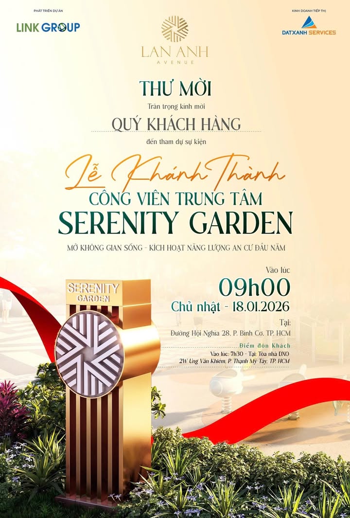 Dự án Serenity Garden - Công viên trung tâm 2000m² - Mở không gian sống lý tưởng tại Thủ Đức
