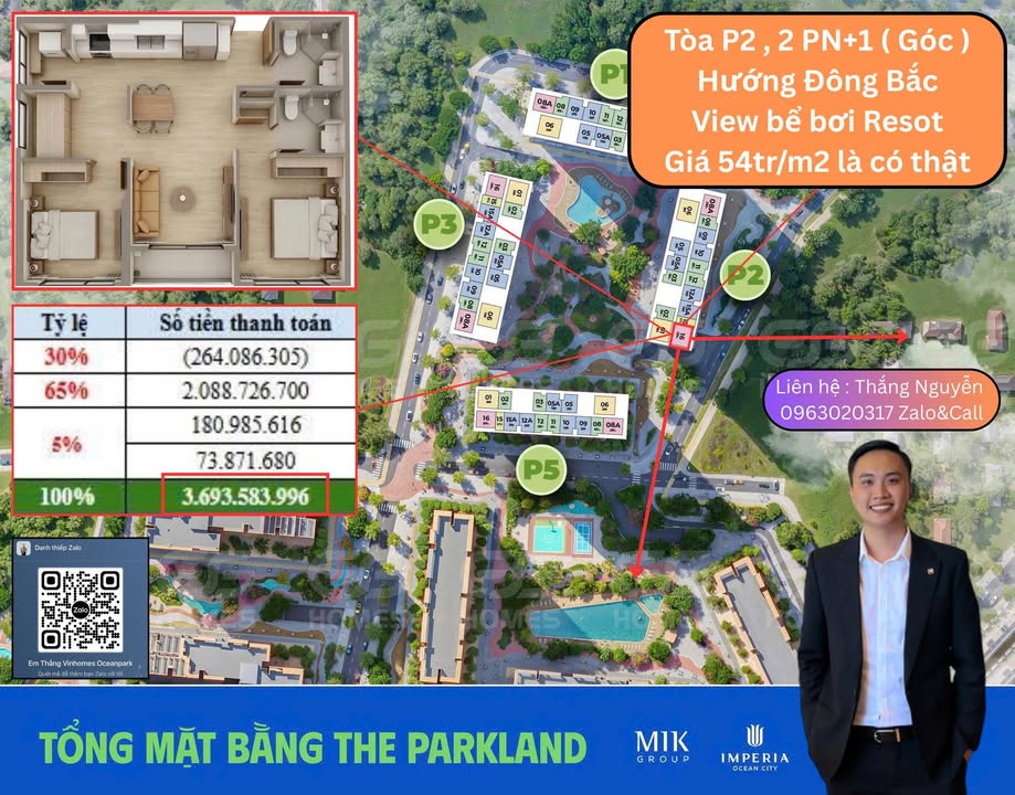 Căn hộ 2 PN+1 The ParkLand Gia Lâm 67m² giá 3.693 tỷ - Thiết kế hiện đại, view biệt thự Vin!