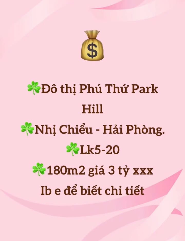 Đất nền Phú Thứ Park Hill Hải Phòng 180m² giá 3 tỷ - Cơ hội đầu tư hấp dẫn!
