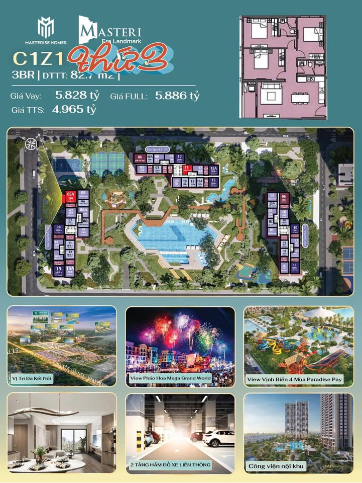 Căn hộ Masteri Era Land Mark Hưng Yên 83m² giá 4.9 tỷ - Cơ hội đầu tư tuyệt vời!