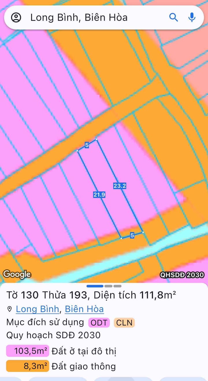 Đất thổ cư Long Bình 105m² giá 3 tỷ - Tiện ích đầy đủ, giao thông thuận lợi!