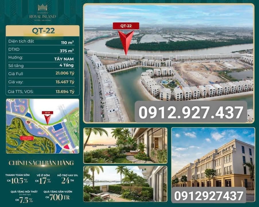 Townhouse QT-22 Hải Phòng 110m² giá 21 tỷ - Vị trí kim cương bên sông!