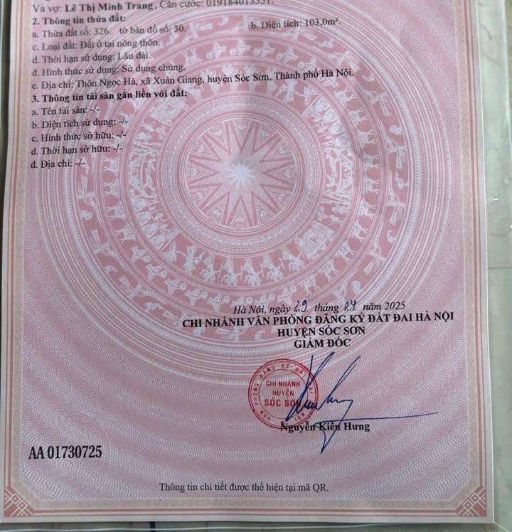 Đất thổ cư Ngọc Hà, Xuân Giang, 103m² - Cơ hội đầu tư tuyệt vời!