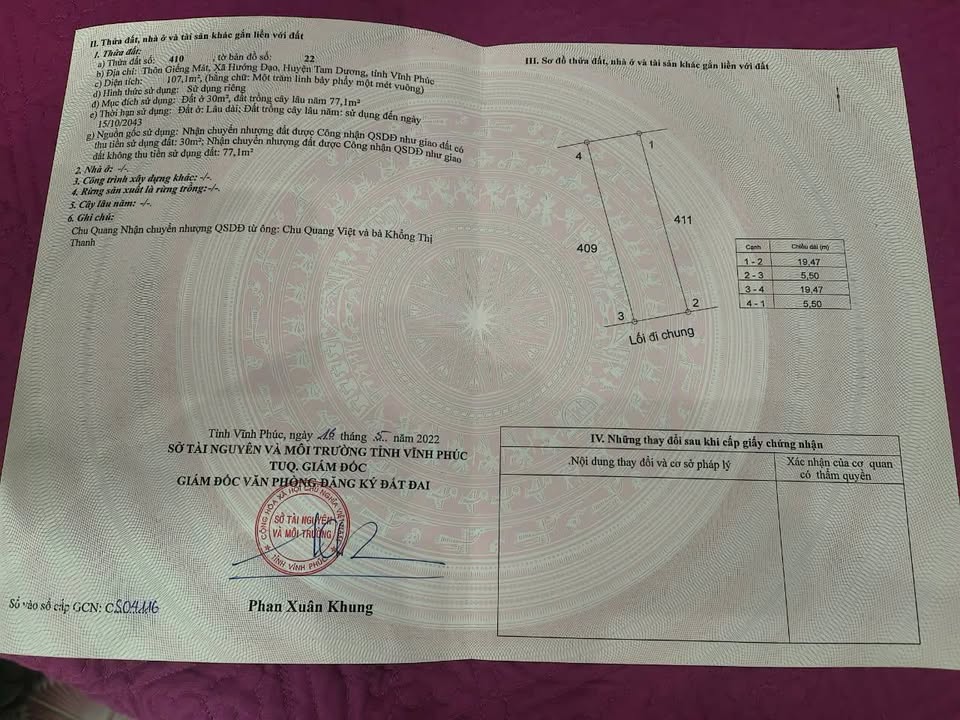 Đất nền thôn Giếng Mát, Hướng Đạo, Tam Dương 107m² - Giá chỉ từ 900 triệu!