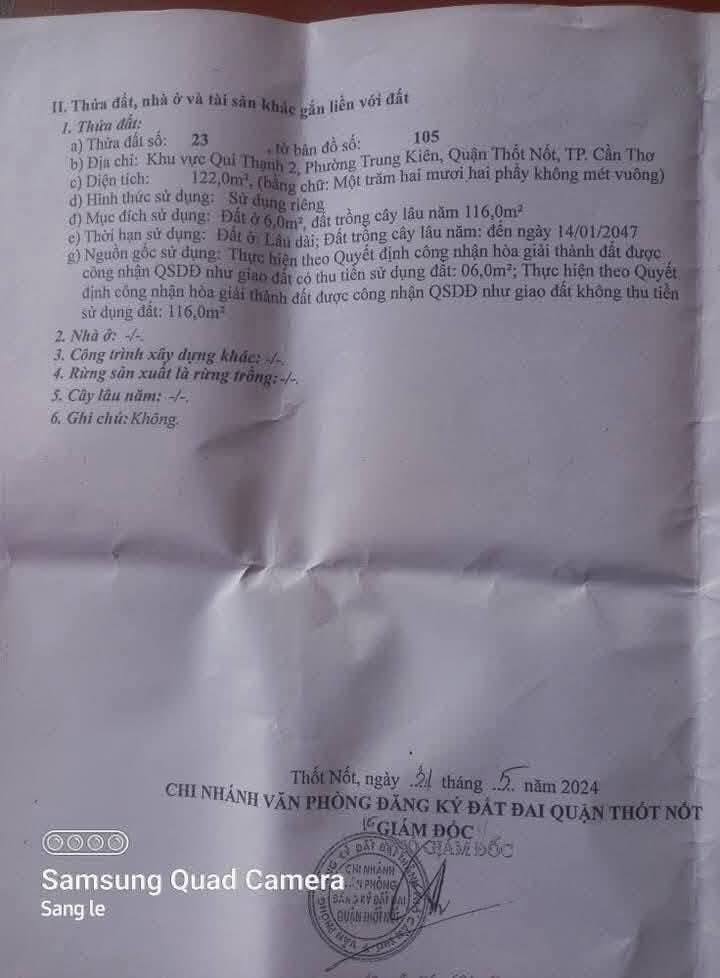 Đất nền Qui Thạnh 2, Phường Trung Kiên, Quận Thốt Nốt 122m² - Giá chỉ 800 triệu!