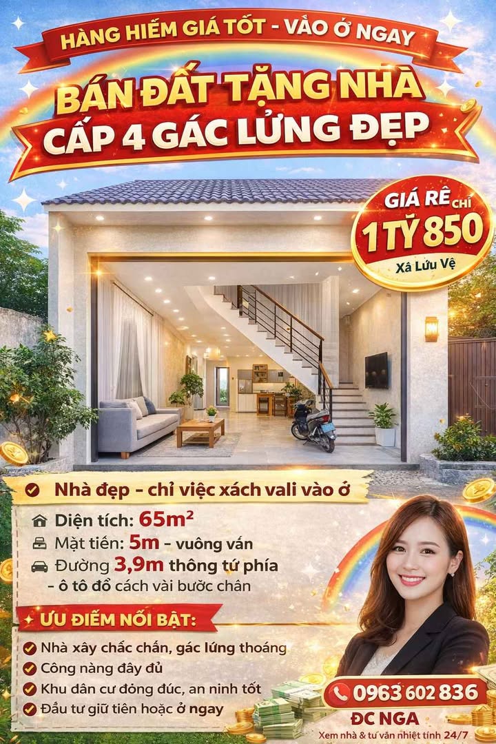 Nhà cấp 4 gác lửng đẹp tại Xã Quảng Định 65m² giá 1 tỷ - Hàng hiếm, vào ở ngay!