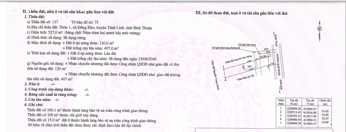 Đất thổ cư Tánh Linh 527m² giá 2,5 tỷ - Khu dân cư đông đúc!